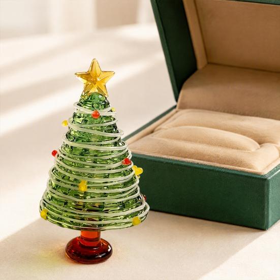 Seasonal Home Festive Ornament Glazed Christmas Tree Figurine, Colorful Miniature Xmas Decor, Handcrafted Exquisite Gift for Colleagues Glass