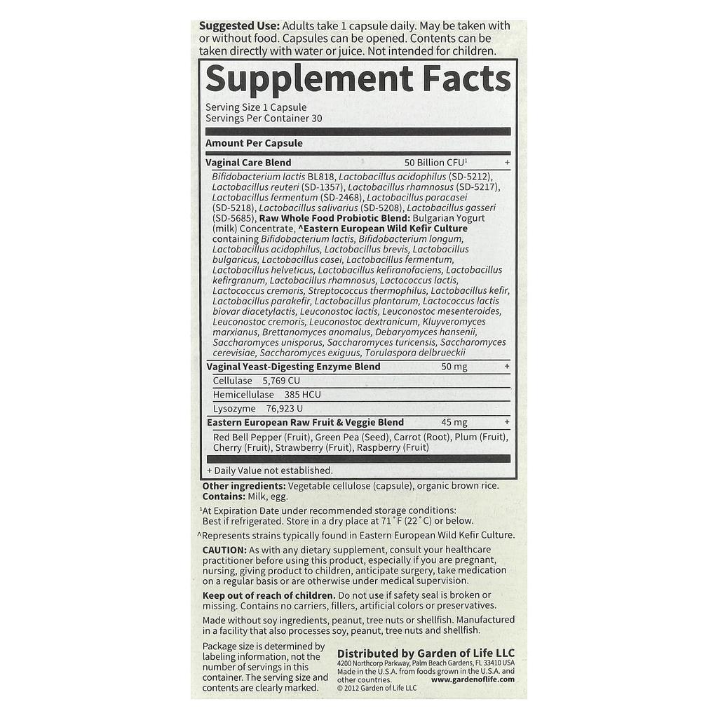 Raw Probiotics, Vaginal Care, 30 Veggie Capsules
