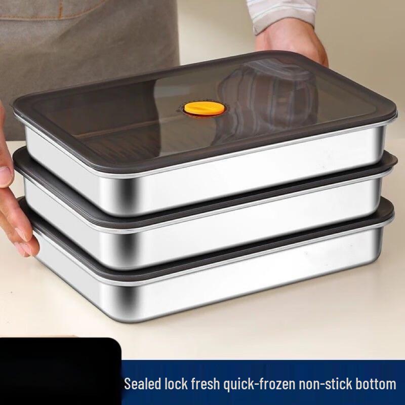 304 Stainless Steel Dumpling Freezer Tray with Sealed Lid - 3 Pack