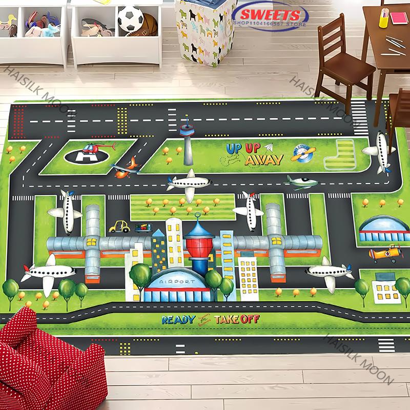 Aircraft Theme Airstrip Airport Signs Printed Carpet Living Room Bedroom Sofa Large Area Decorative Mat Kids Play Soft Rug Gift