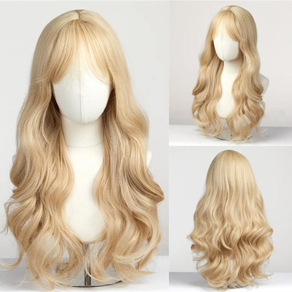 

Длинные светлые волнистые парики с челкой, натуральные волосы, термостойкий синтетический парик, мягкий реалистичный парик для повседневных вечеринок для женщин и девочек
