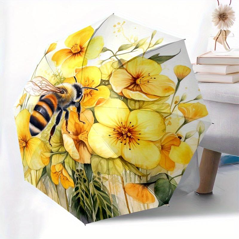 Yellow Flower Bouquet with Bee Watercolor Wall Art Print Umbrella, Christmas Gift Y85