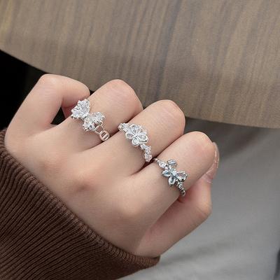 Commuter Sweet Girl Fairy Light Luxury Butterfly Full Diamond Zir*****Pen Ring Niche Premium Sense Stacked Ring Girl