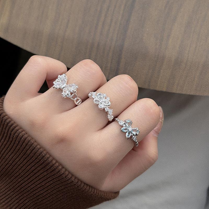 Commuter Sweet Girl Fairy Light Luxury Butterfly Full Diamond Zir*****Pen Ring Niche Premium Sense Stacked Ring Girl