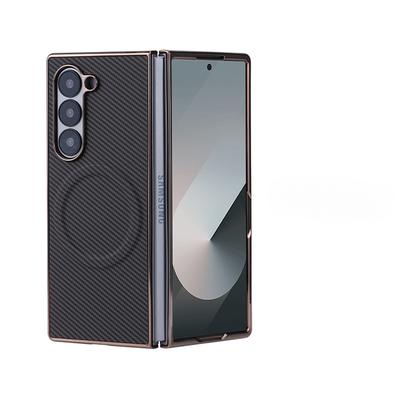 Electroplate Magnetic Phone Case for Samsung Galaxy Z Fold 6 5 4 3 Fold6 Fold5 Fold4 Fold3 5G Carbon Fiber Protective Cover