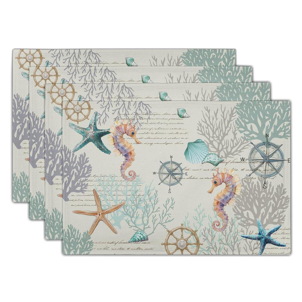 Watercolor Floral Placemats Set of 4 Blue Yellow Poppy Flowers Washable Non-Slip Heat Resistant 12×18 Inch Spring Summer Seasonal Linen Fabric Table M