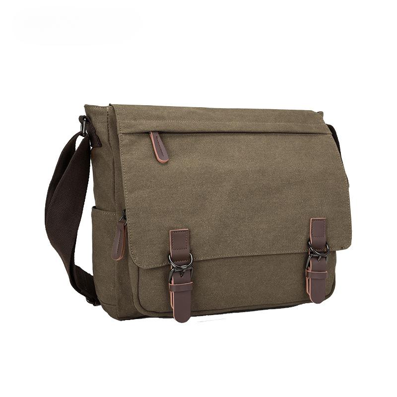 BIERLIFU High Quality 16 A Washed Canvas Men's Messenger Bag Explosion Proof Zipper Male Shoulder Bag Student Computer Bag Simple Solid Color Flap Bag