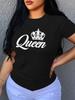 Short Sleeve Crown Letter Print Crew Neck T-Shirt for Spring & Summer Casual Women's Clothing