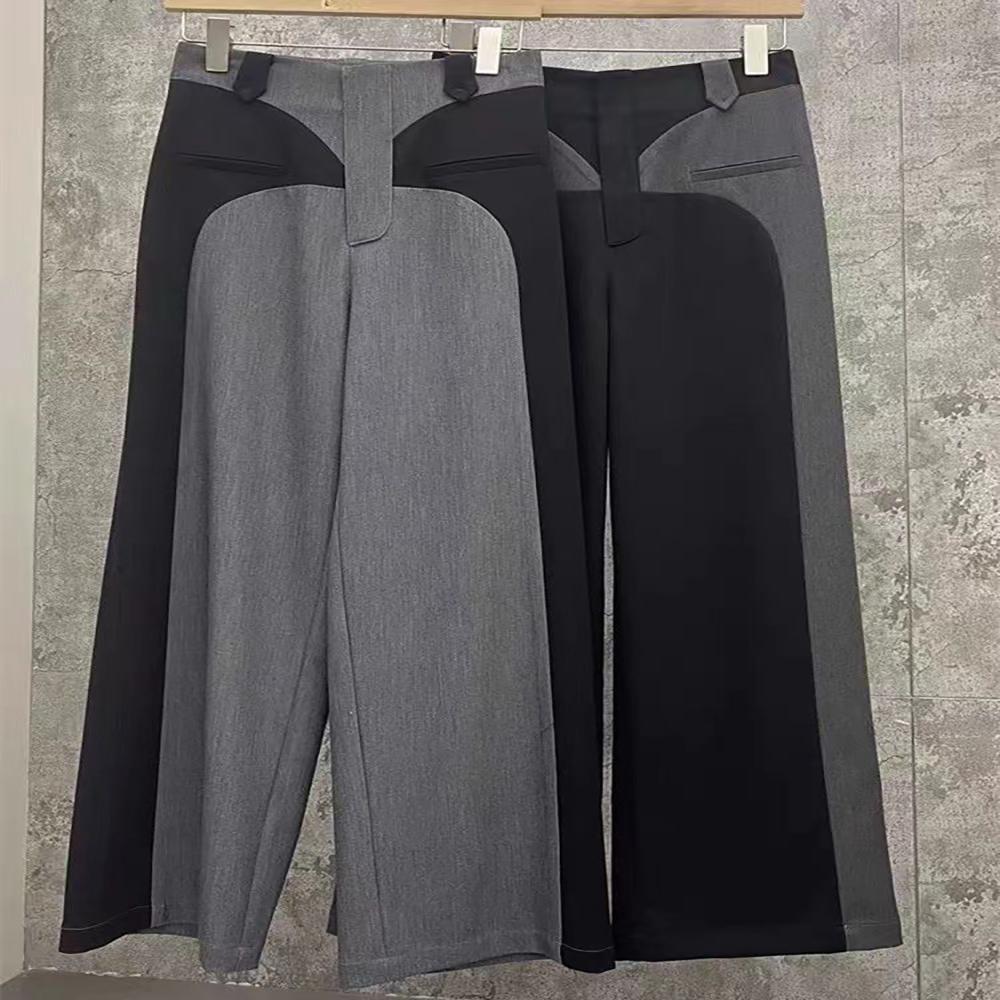 Chestnut Spring Design Sense Color Contrast Patchwork Suit Pants Women's High Waist Slimming Loose Wide Leg Mop Pants
