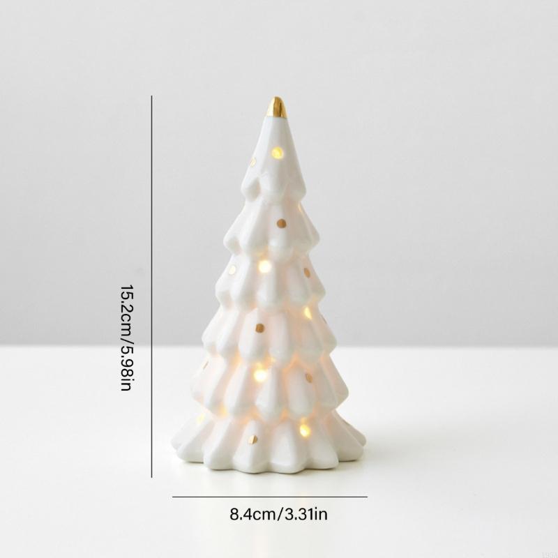 Miniature Ceramic Christmas Tree Snowman Car Sculpture With Cutout and LED Lighted for Home Office Desktop Shelf Decors