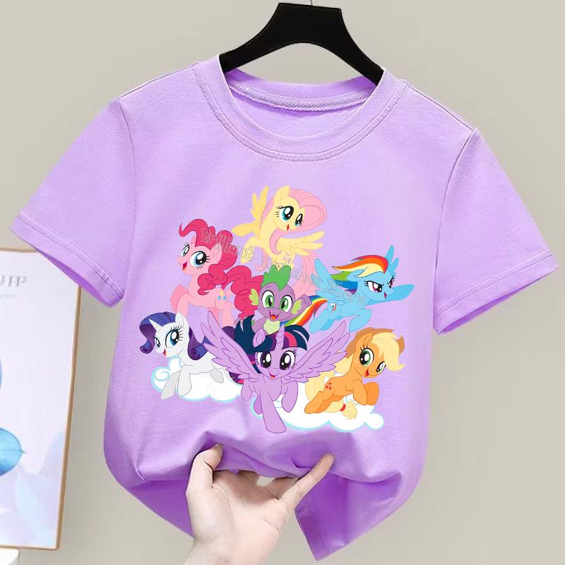 My Little Pony T-shirt for Children Cartoon Partern Tee Top New Boys Girls Round Collar Clothes Kids Anime Cotton Clothing Gift