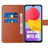 Coque + 2 Verres Trempés pour Samsung Galaxy M13, Coque Effet Cuir Elégant - Marron