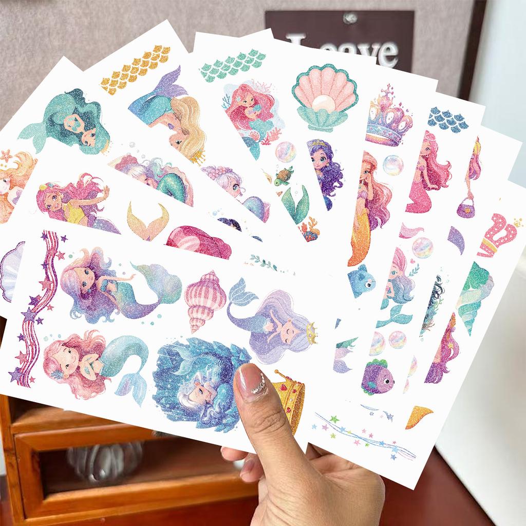 New Cartoon Mermaid Series Glitter Pink Tattoo Stickers Waterproof Party Gift Funny Face Stickers