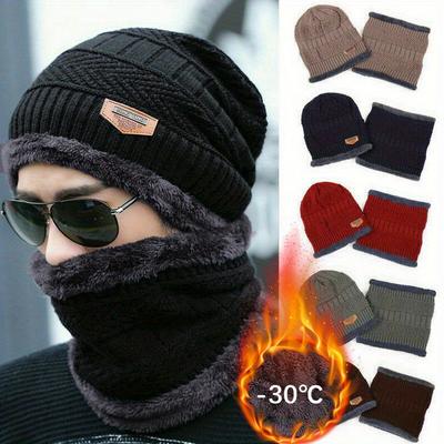 2 teile/satz Wintermützen Strickmütze Männer Frauen Samtmütze Korallenvlies Schal Outdoor Reitmütze Warme Verdickung Plus Samt Halsschutzkappe