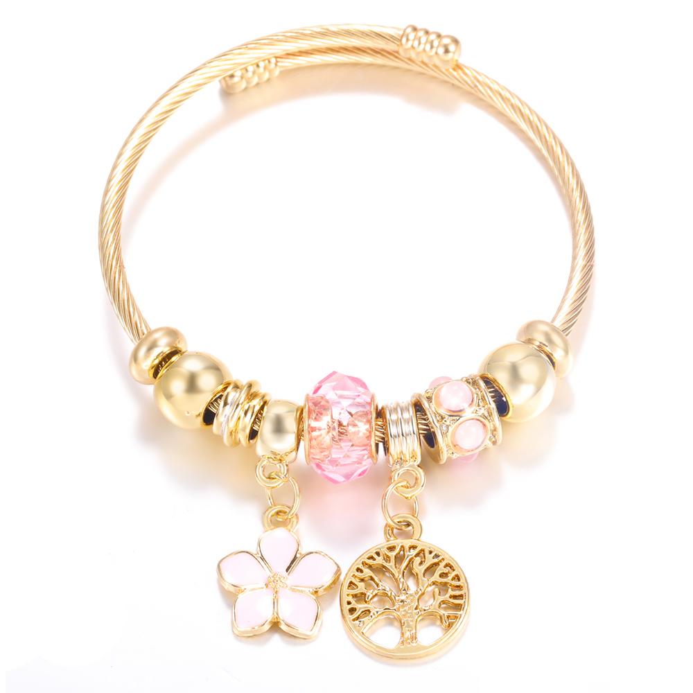 New Trendy 4 Colors Heart Shape Painted Pendant Closure Beaded Bracelet Golden Stainless Steel Women Bracelet Charm Jewelry