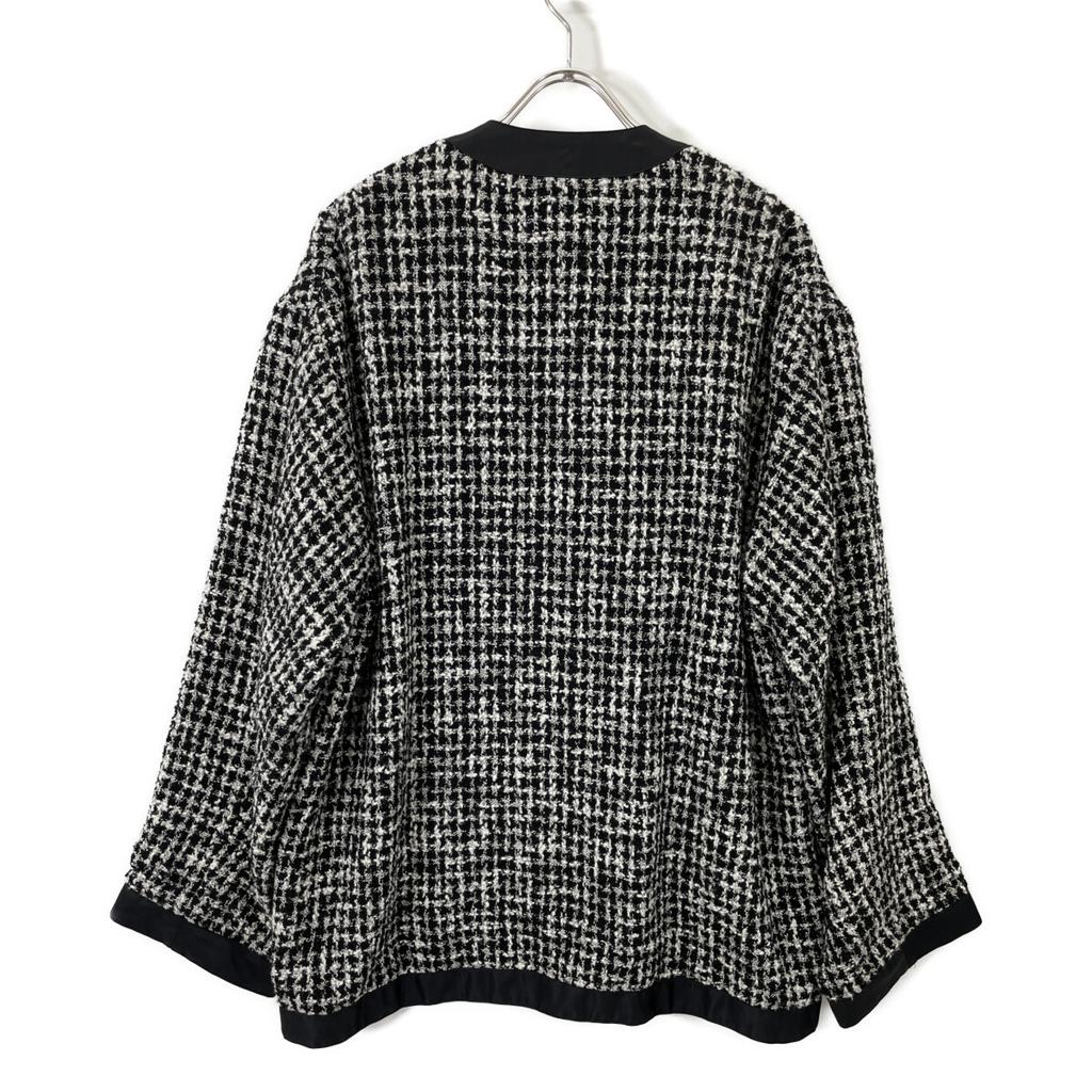 M's Braque 2225702D Black and White Wool Blend Houndstooth Collarless Tweet Zip Jacket Jacket ML Black WhiteUsed