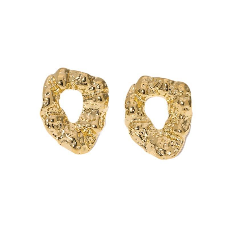 Waterproof Luxury Irregular Hammer Ins Wind Stainless Steel Stud Earrings French High-end 18K Gold-plated Trend Fashion