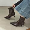 Pointed short boots women's autumn and winter 2024 new boots fleece short boots niche thin women's boots thin heel high heel boots