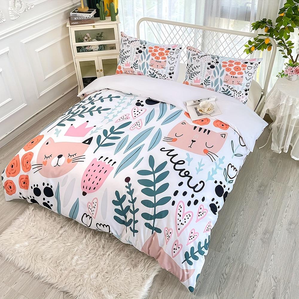 Cute Cat Bedding Set Cartoon Duvet Cover Set Queen King Size Quilt Cover Duvet Cover Sets With Pillowcase Birthday Gift For Kids