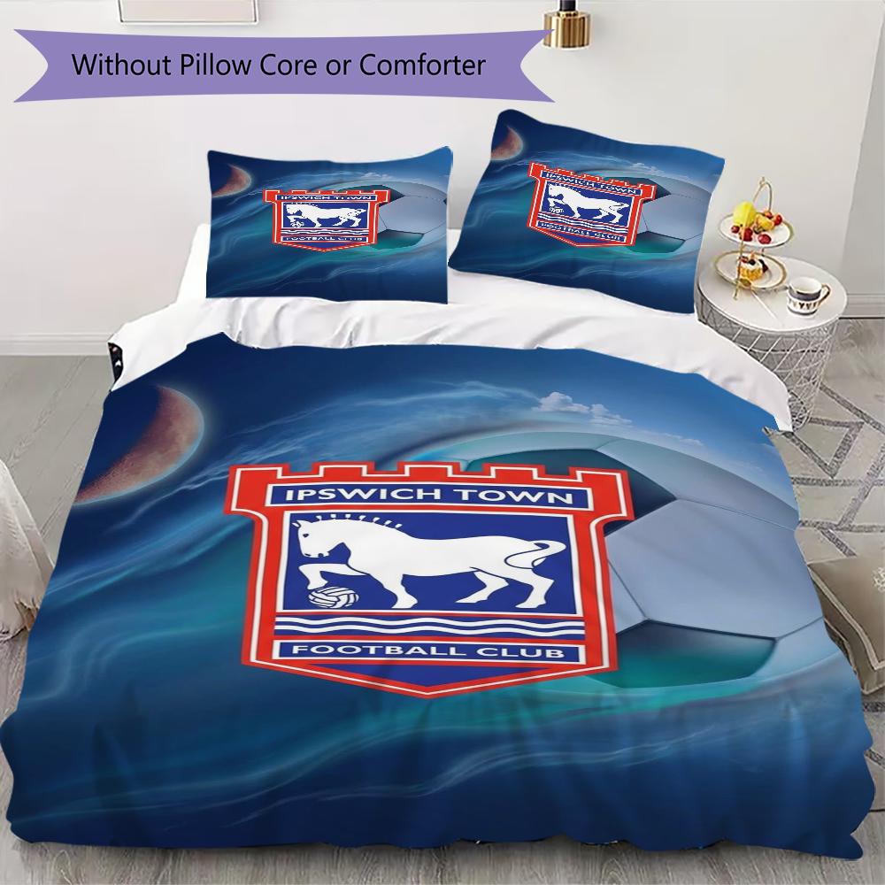 Ipswich Town FC Pattern Bedding uilt Set uilt Cover Pillowcase Home Decoration Birthday Gift (1 * duvet cover + 2 * pillowcase without core)