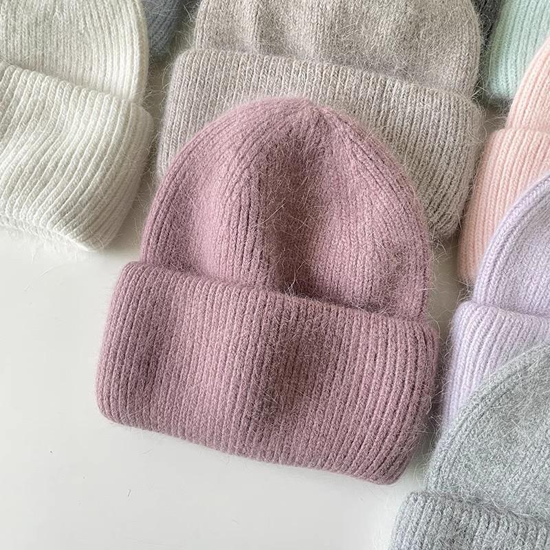 Reba Internet celebrity headgear, angora rabbit fur knitted warm melon fur hat, fashionable autumn and winter ear protection wool hat