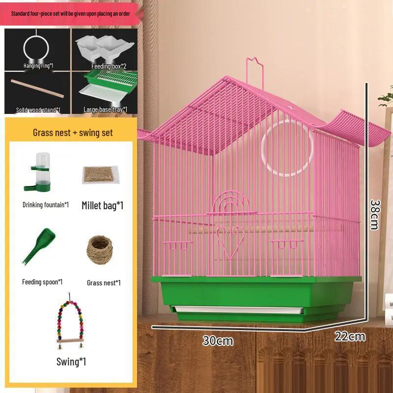Kompakt díszfém madárkalitka bazsarózsa, gyöngyös pinty vagy hullámos papagáj számára