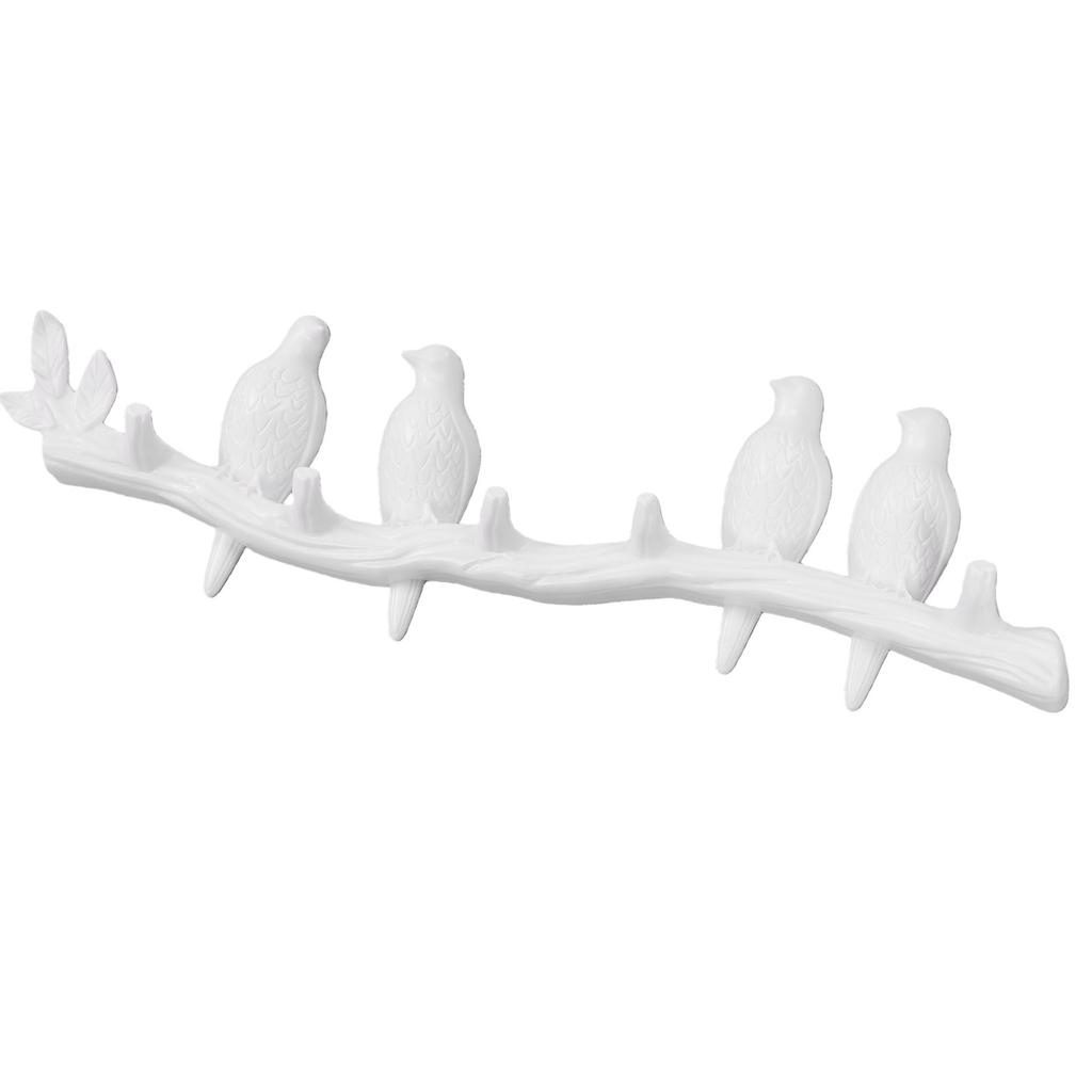 Bird Behind The Door Decorative Hook Creativity Wall Mounted Hook Resin White 4 Birds Hook for Hanging Clothes and Hats