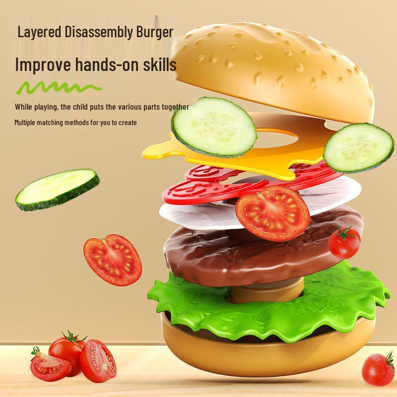 Children's Play Kitchen Hamburger & Veggie Cutting Toy Set