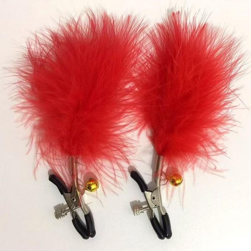 Adult Fun Feather Milk Clip Loosen Adjustable Female Nipple Massage SM Bondage Flirting Double Peak Clip Waterproof Sex Toys