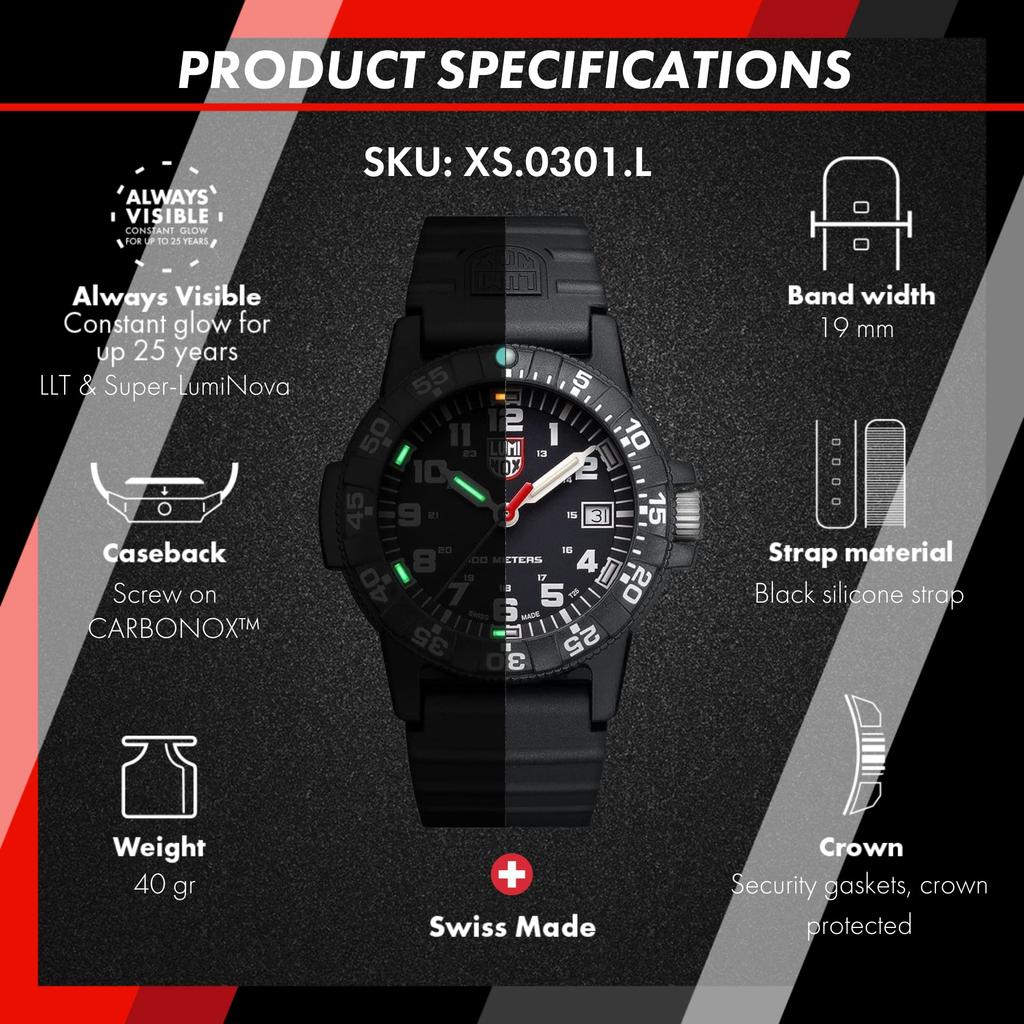 Luminox Leatherback Sea Turtle Analog Quartz Silicone (Luminox) Men's Watch, Case, XS.0301.BO.L .