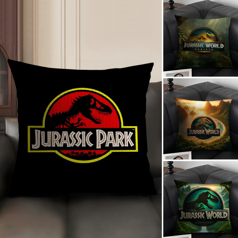 JJurassic WorldD Logo Cushion Cover Natural Linen Organic Fabric DoubleSided Printing Sofa Home Decor Gift Pillow Case