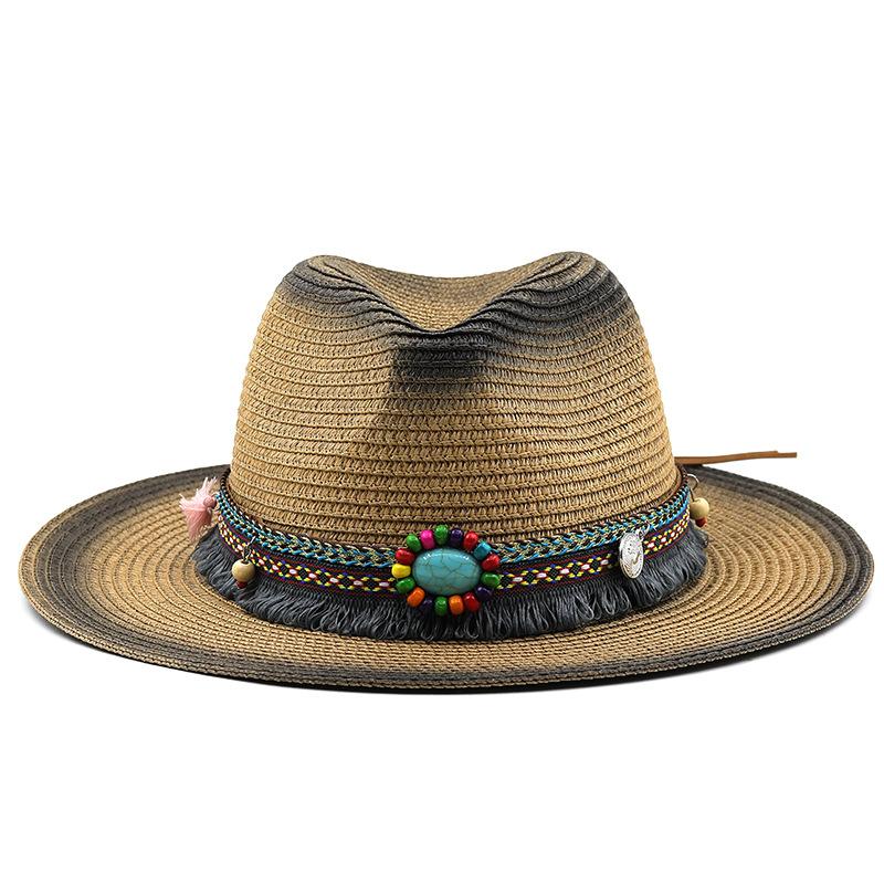 Men and Women Tibetan Outdoor Seaside Sunscreen Sunshade Fashion Spray Paint Men's Denim Jazz Straw Hat