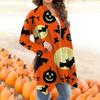 Women's Halloween Print Open Front Cardigan Long Sleeve Lightweight Casual Outerwear Sweater with Draped Hem for Fall and Winter