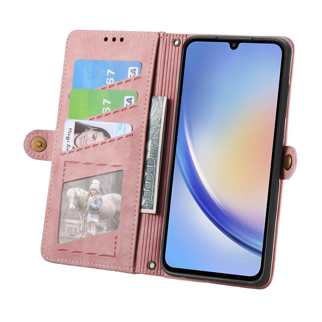 For Samsung Galaxy A55 5G Zipper Wallet Case Geometry Lines Leather Phone Cover with Strap