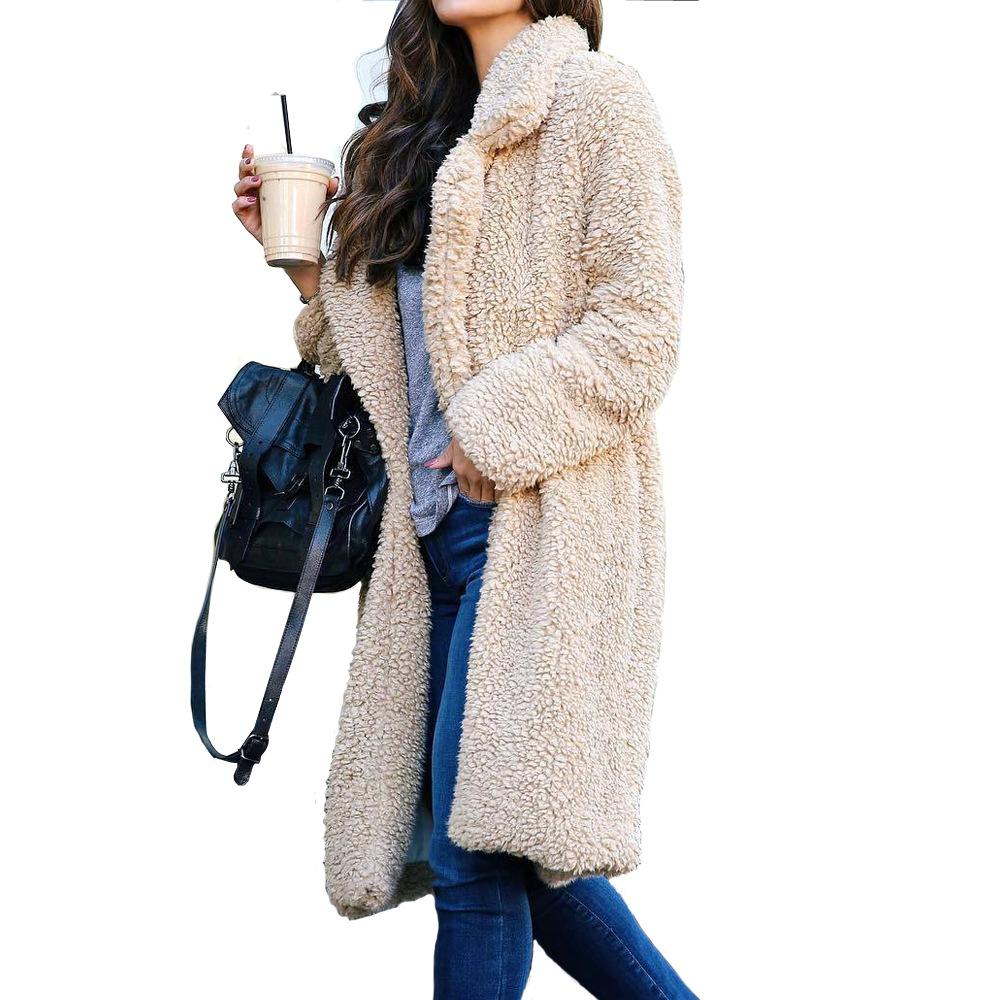 2025 European and American foreign trade explosion winter hot-selling women's clothing solid color long-sleeved lapel plush top, long coat