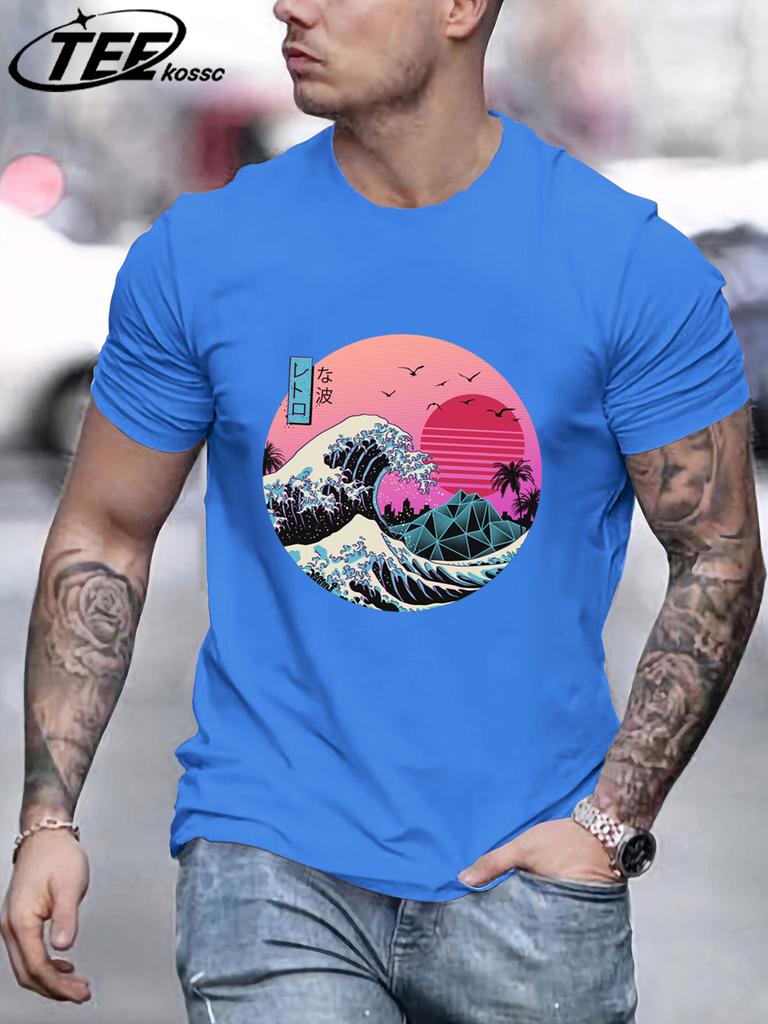 Tsunami And Sunset Are Both Beautiful Man TShirt Loose Cotton Retro Tee Trendy ONeck Short Sleeve Fashion Summer Casual Top