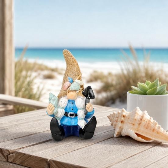 Coastal Gnome Figurine, Beach Shell Conch Gnome Ornament, Resin Ocean Gnome Statue for Summer Beach House Home Decoration