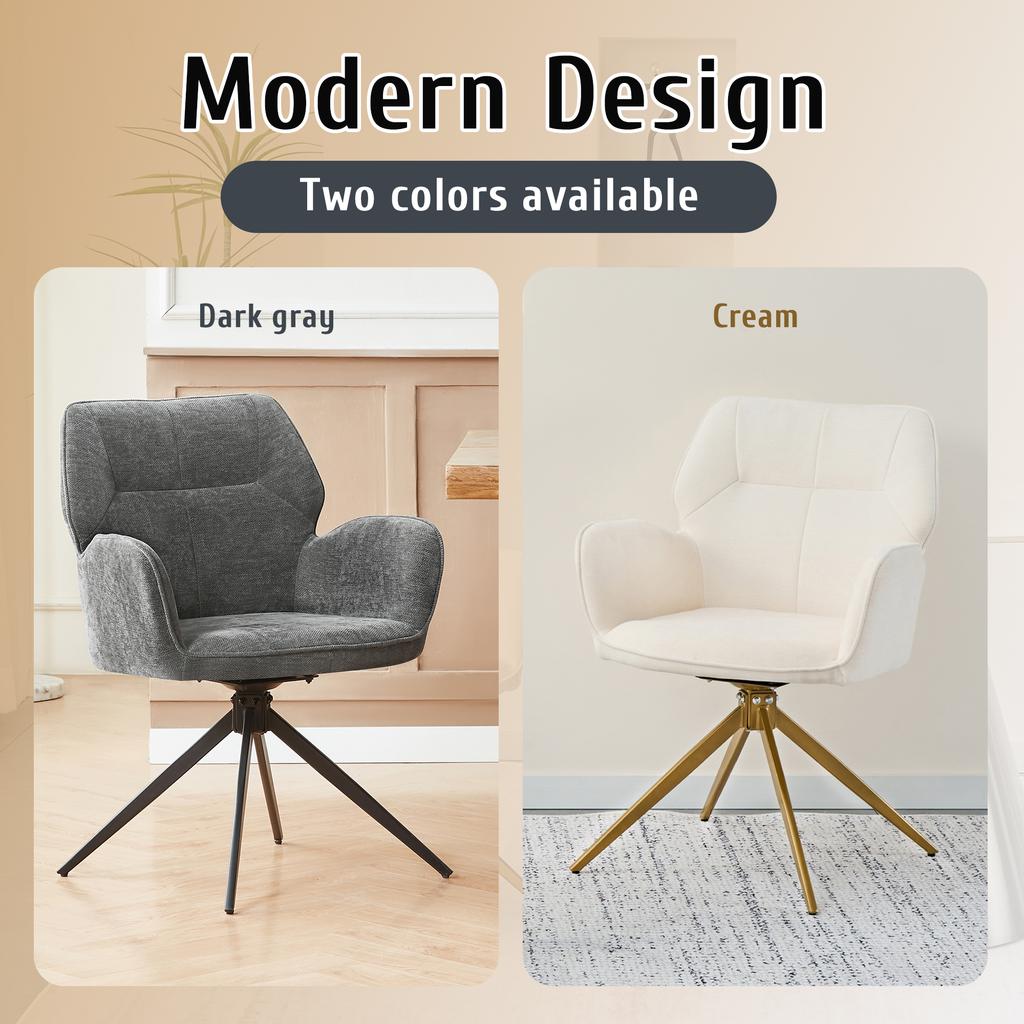 Swivel Dining Chair (Set of 2) Armchair with Metal Legs, Leisure Chair, Velvet-like Fabric, Dark Gray