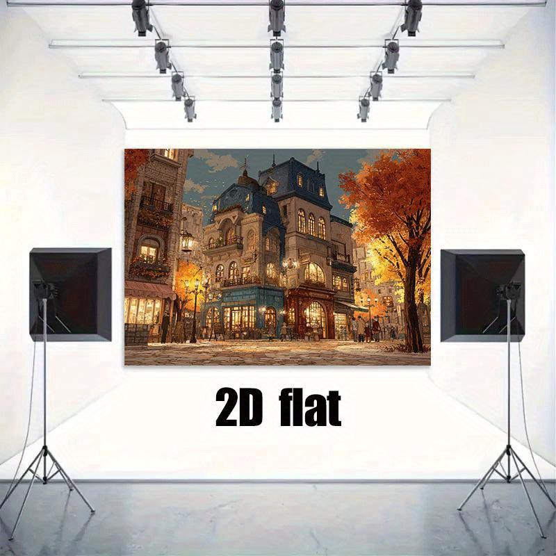 1 Amazing Cityscape 2D Background - Old Buildings Autumn Trees and Street Lights Multiple Sizes Suitable for Photo Studios