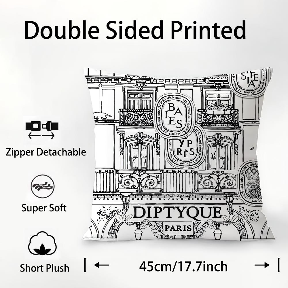 Luxury D-Diptyques Pillow Case Plush Fabric Soft Double Sided Print Sofa Cushion Cover Throw Pillow Covers