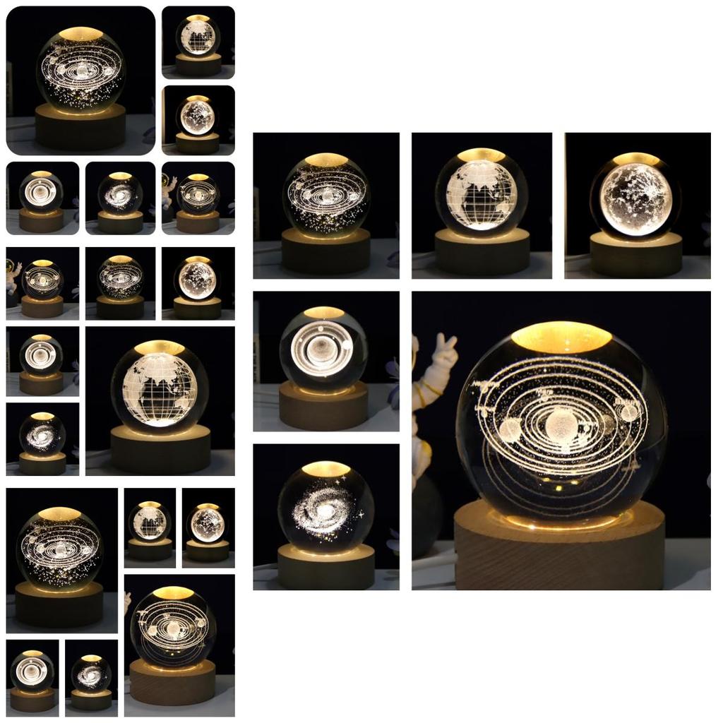 Creative 3d Laser Engraved Galaxy Crystal Ball Bedroom Decor Night Light Modern Minimalistic Style Glass Orb Gift