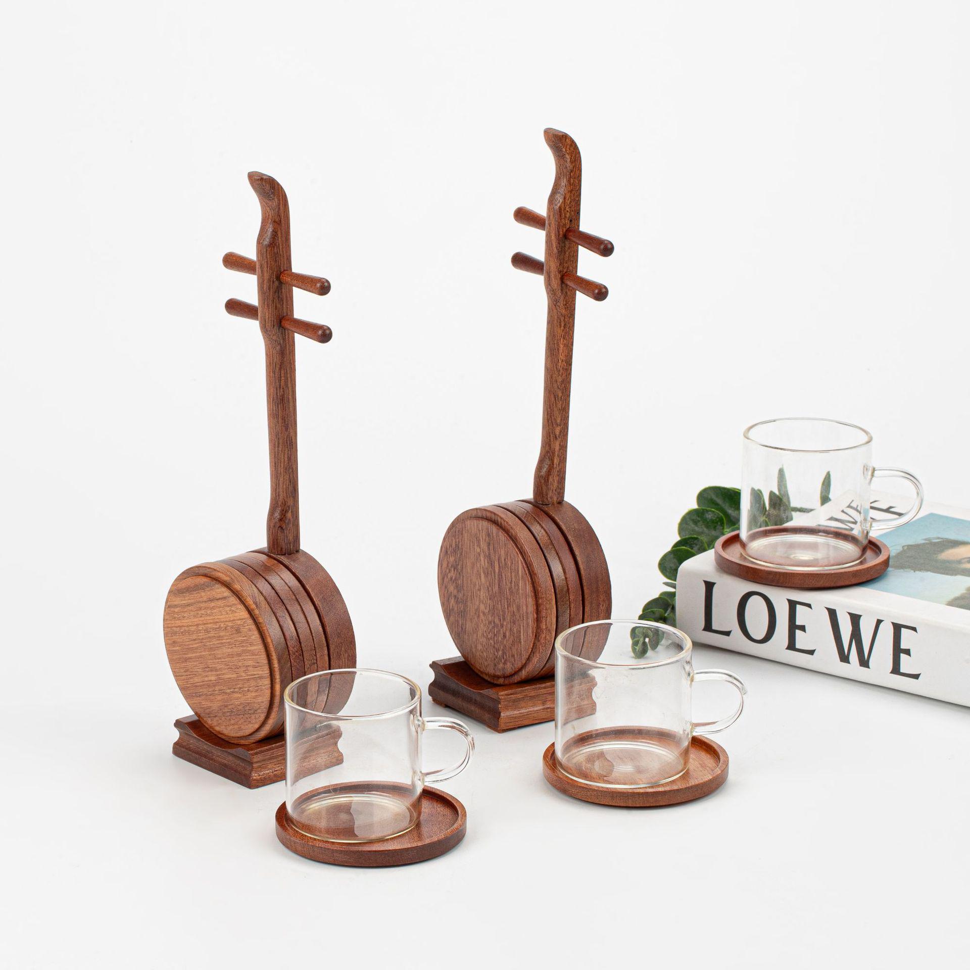 Sapele Wood Erhu Teacup Coaster - Heat Insulation Pad, Anti-Scald, Coffee Wenge Wood Coaster, Wooden Cup Holder for Tea Ceremony Accessories.