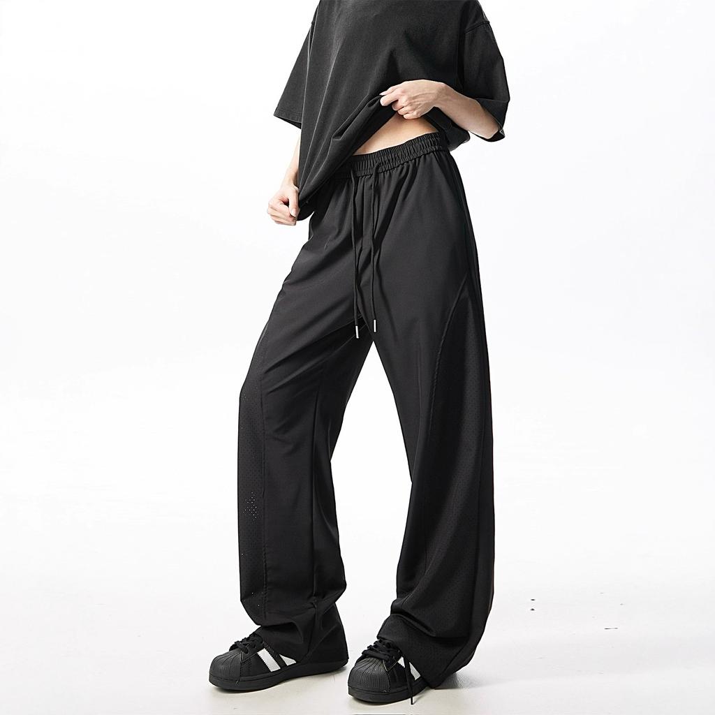 Mesh breathable ice silk scimitar pants men's summer American light and cool sports casual pants drape versatile and slightly pulled pants