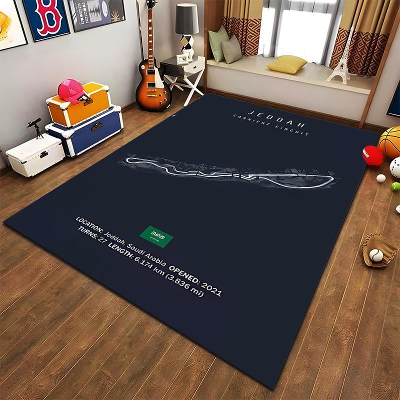 Jeddah Corniche Circuit Map Design Rug Suitable for use as an anti-slip game mat for living room and bedroom sofas