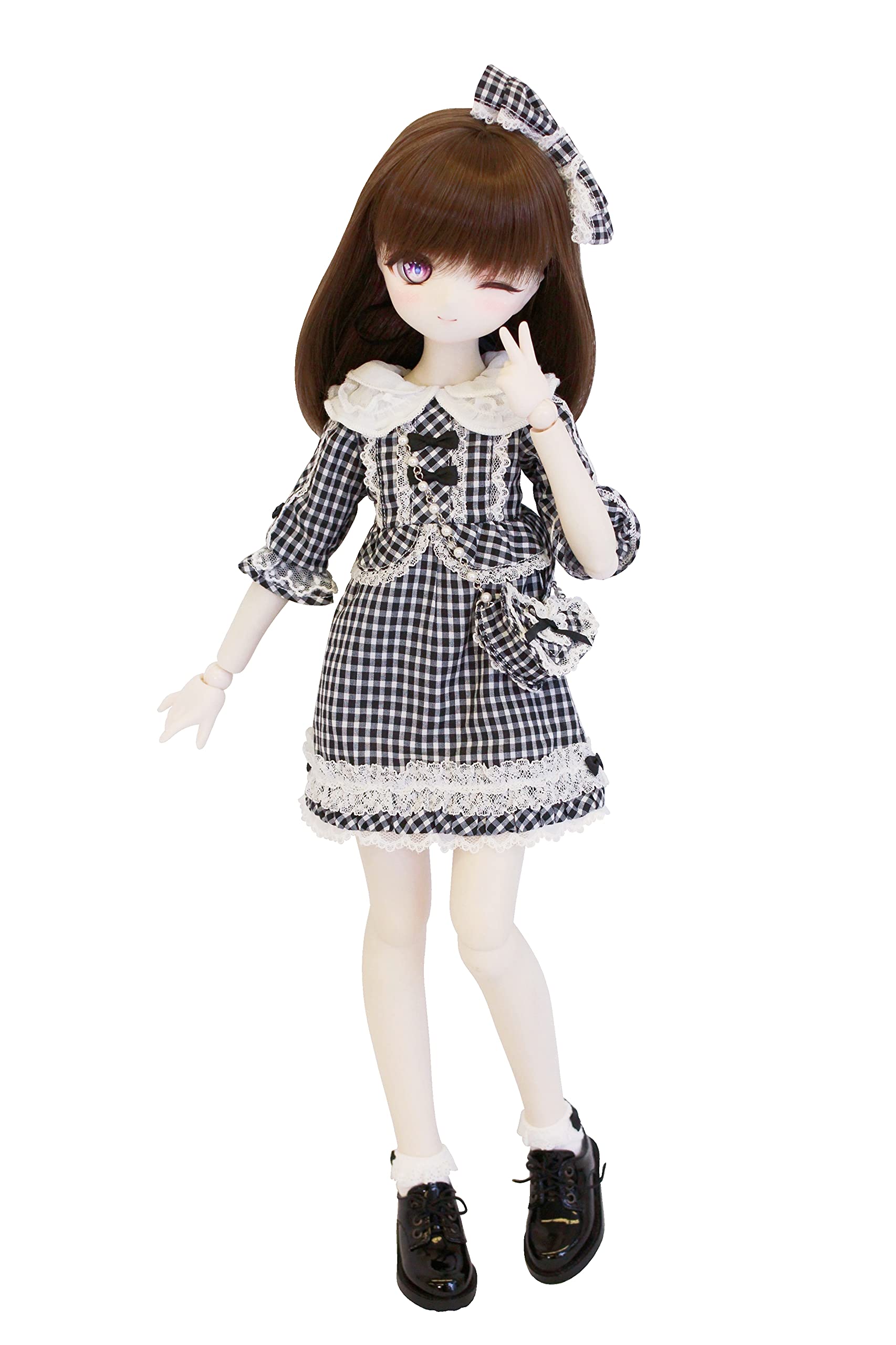 

Marie MDD MSD совместимое мечтательное милое платье в клетку Лолита, черный комплект из 4 предметов, 40 см, кукла BJD, одежда для куклы Marie [Petite Premium] 1/3 [Petite чёрный