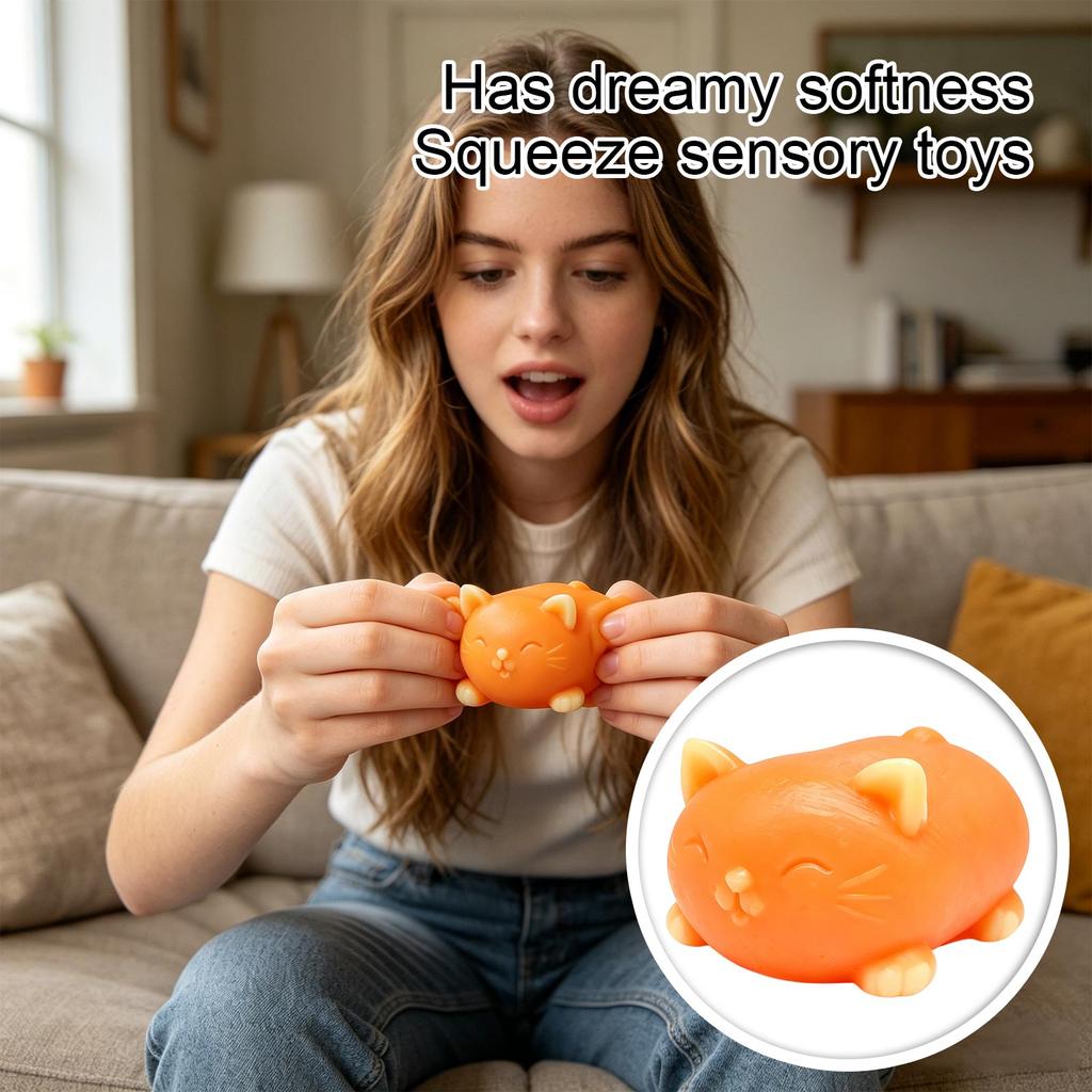 Soft Squeeze Cat Sensory Toy for Stress Relief Squishy Animal Figure for Relaxation and Hand Exercise for Adults and Kids
