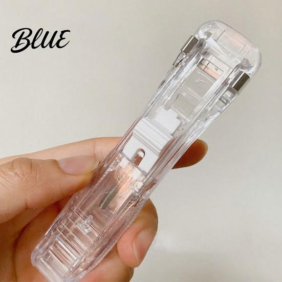 Reusable Binder Clips Paper Clip Stapler Portable Dispenser No Hole Punching Pusher with 50 Refillable Transparent Metal Office School Supplies Home