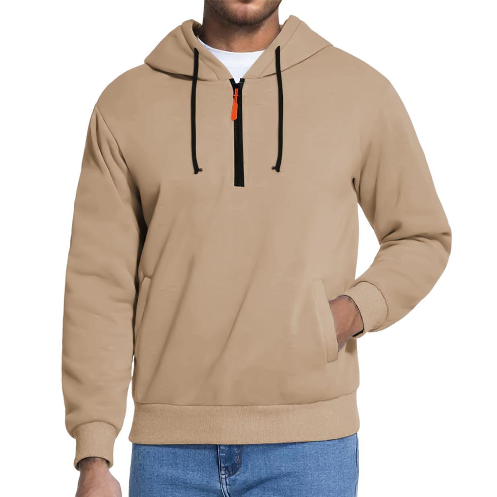 Pánská fleecová mikina s kapucí, ležérní pulovr s dlouhým rukávem na 1/4 zip