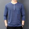 New Men's T-shirt Men's Autumn Long-Sleeved Lapel Workwear round Neck Youth Loose Bottoming Shirt Autumn Clothes