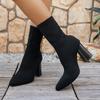 Autumn and Winter New Fly-woven Thick-heeled Short Boots Pointed Elastic Socks Boots Fashion High-heeled Fashion Single Boots